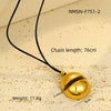 Stainless Steel Necklace With Golden Glossy Round Pendant Electroplated Leather Rope Clavicle Chain Jewelry For Women Fashion Style