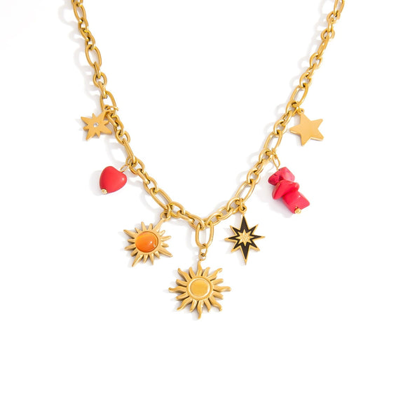 Stainless Steel Necklace With Star And Moon Pendant Electroplated Stacking Style For Women