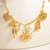 Stainless Steel Necklace With Sunflower Bow Pendant Geometric Heart Shape Electroplating For Women