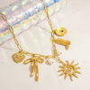 Stainless Steel Necklace With Sunflower Bow Pendant Geometric Heart Shape Electroplating For Women