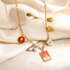 Stainless Steel Necklace With Tarot Card Heart Ceramic Printing U Shaped Pendant Electroplated Handmade Pearl Clavicle Chain
