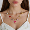 Stainless Steel Necklace With Tarot Card Heart Ceramic Printing U Shaped Pendant Electroplated Handmade Pearl Clavicle Chain