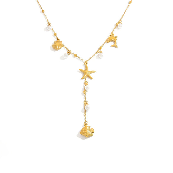 Stainless Steel Necklace Yshaped Bead Chain Light Luxury Style With Star Animal Zodiac Pattern Electroplated For Women