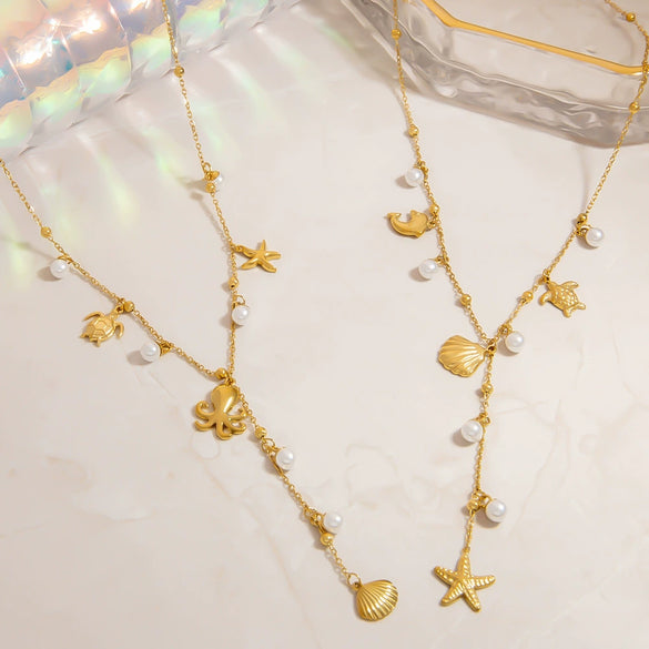 Stainless Steel Necklace Yshaped Bead Chain Light Luxury Style With Star Animal Zodiac Pattern Electroplated For Women