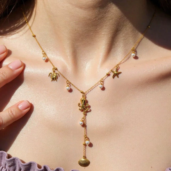 Stainless Steel Necklace Yshaped Bead Chain Light Luxury Style With Star Animal Zodiac Pattern Electroplated For Women