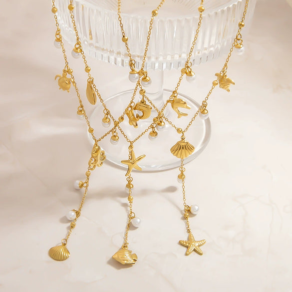 Stainless Steel Necklace Yshaped Bead Chain Light Luxury Style With Star Animal Zodiac Pattern Electroplated For Women