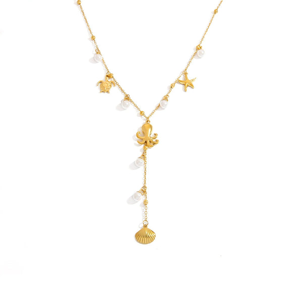 Stainless Steel Necklace Yshaped Bead Chain Light Luxury Style With Star Animal Zodiac Pattern Electroplated For Women