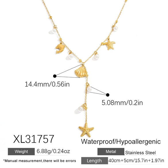 Stainless Steel Necklace Yshaped Bead Chain Light Luxury Style With Star Animal Zodiac Pattern Electroplated For Women