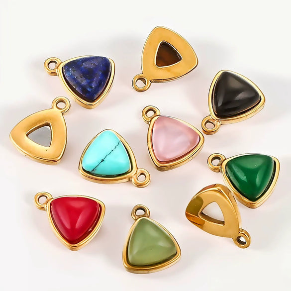 Stainless Steel Niche Style Round Triangle Natural Stone Pendant With Electroplating Treatment