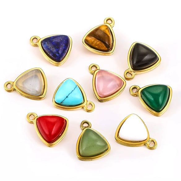 Stainless Steel Niche Style Round Triangle Natural Stone Pendant With Electroplating Treatment