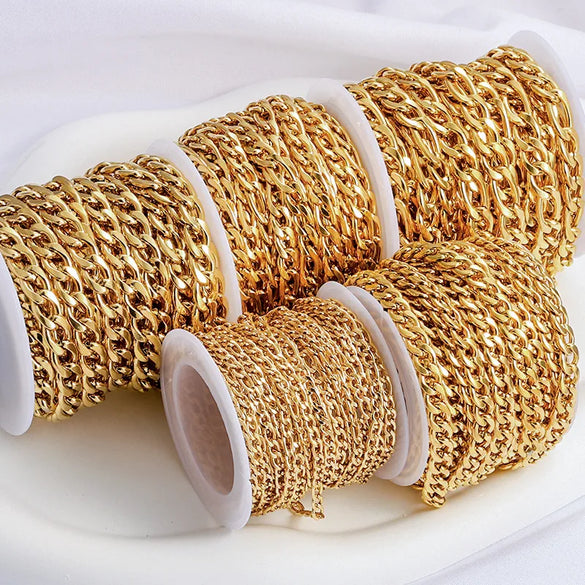 Stainless Steel NK Chain Gold Jewelry Chain DIY Accessories Necklace Bracelet Fashion Cuban Chain Hip Hop Popular Accessories
