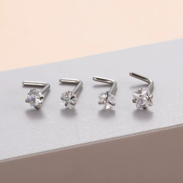 Stainless Steel Nose Nail Love Fivepointed Star Square Round Geometric Inlaid Zircon Puncture Jewelry For Women