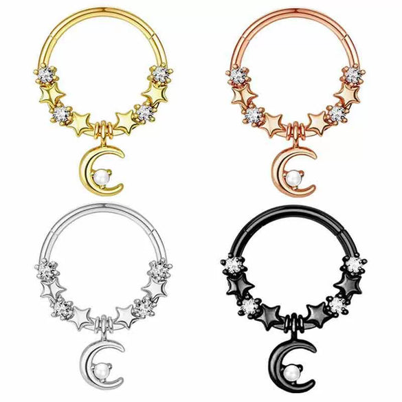 Stainless Steel Nose Ring Jewelry With Zircon Electroplated Star And Crown Pattern