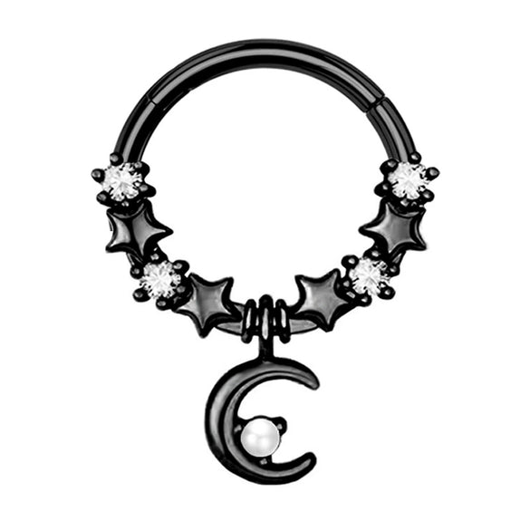 Stainless Steel Nose Ring Jewelry With Zircon Electroplated Star And Crown Pattern