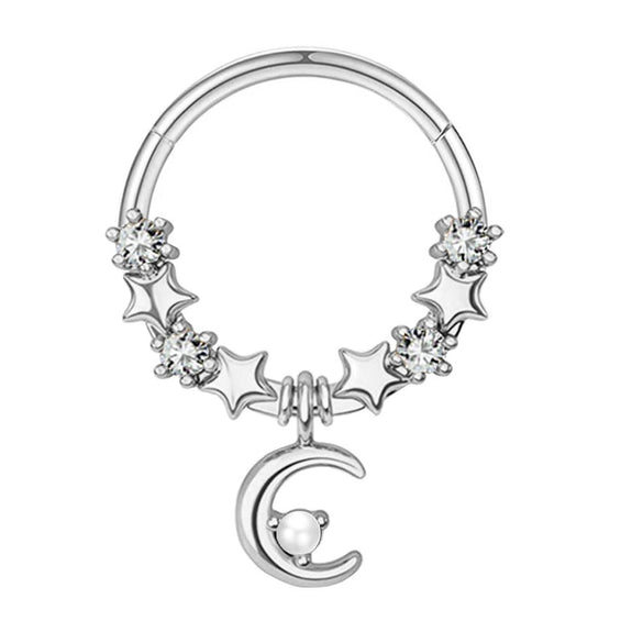 Stainless Steel Nose Ring Jewelry With Zircon Electroplated Star And Crown Pattern