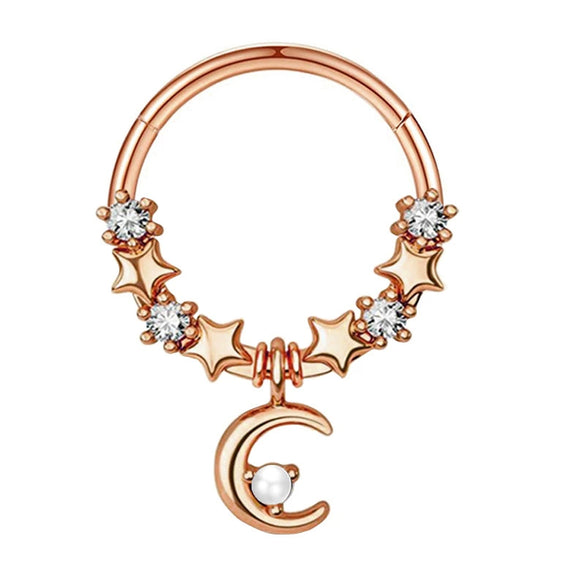 Stainless Steel Nose Ring Jewelry With Zircon Electroplated Star And Crown Pattern