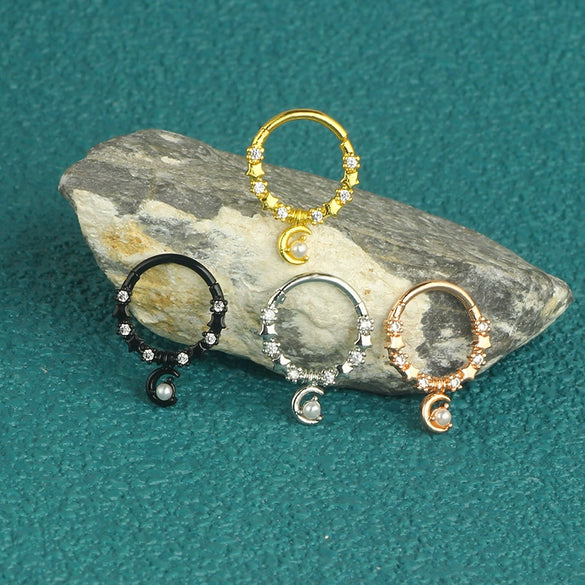 Stainless Steel Nose Ring Jewelry With Zircon Electroplated Star And Crown Pattern