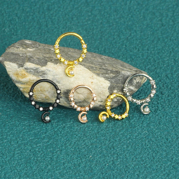 Stainless Steel Nose Ring Jewelry With Zircon Electroplated Star And Crown Pattern