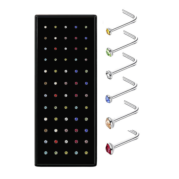 Stainless Steel Nose Studs And Nose Ring Piercing Jewelry With Diamond Round Style Unisex