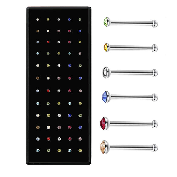 Stainless Steel Nose Studs And Nose Ring Piercing Jewelry With Diamond Round Style Unisex