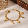 Stainless Steel Ocean Element Animal Geometric Style Electroplated Bracelet With Dolphin Seahorse Starfish Conch Shell Pendant