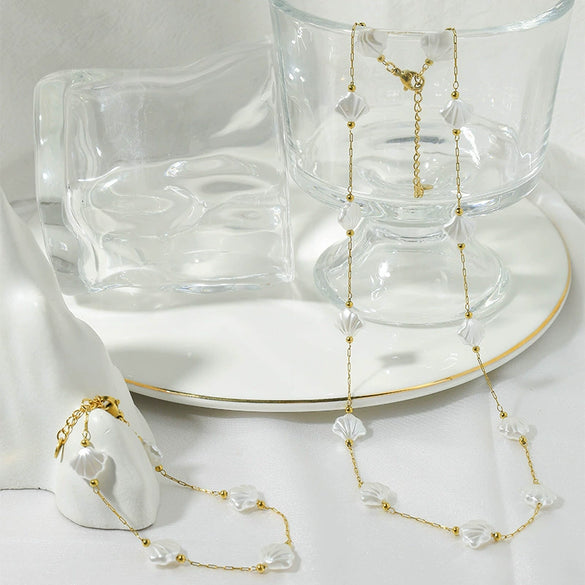 Stainless Steel Ocean Life Electroplating Necklace Bracelet Set For Women Accessories