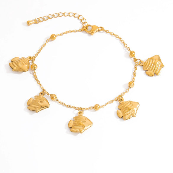 Stainless Steel Ocean Style Bracelet With Shell Starfish Sea Fish Animal Design Electroplated