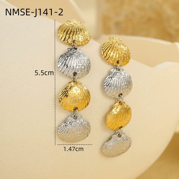Stainless Steel Ocean Style Geometric Earrings With Electroplating For Women
