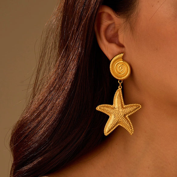 Stainless Steel Ocean Style Geometric Earrings With Electroplating For Women