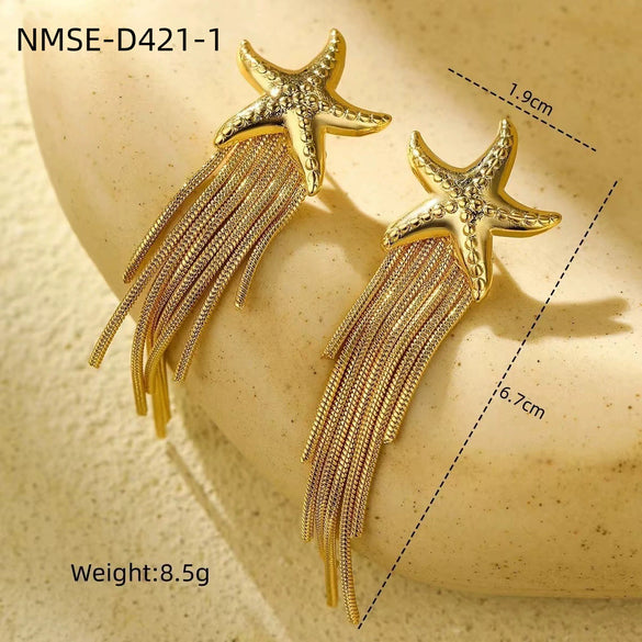 Stainless Steel Ocean Style Geometric Earrings With Electroplating For Women