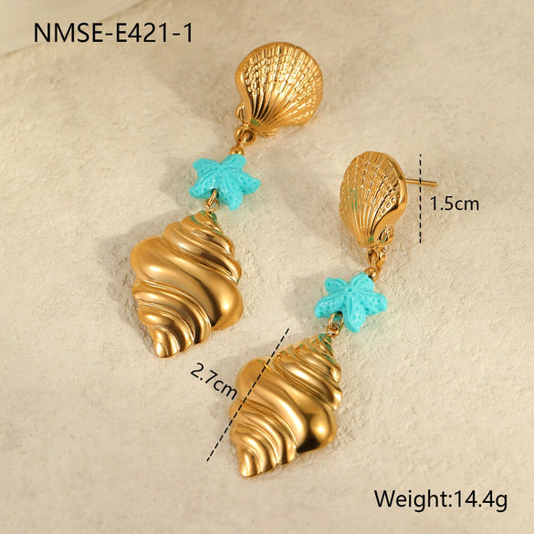Stainless Steel Ocean Style Geometric Earrings With Electroplating For Women