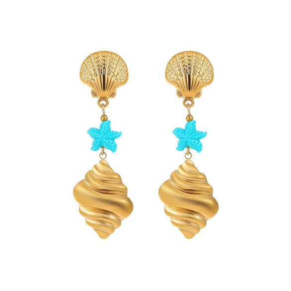 Stainless Steel Ocean Style Geometric Earrings With Electroplating For Women