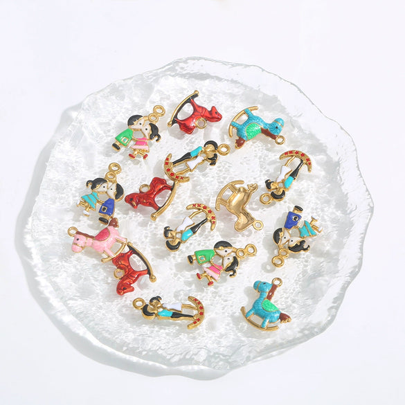 Stainless Steel Oil Dripping Cartoon Pony Pendant Necklace Bracelet Accessories