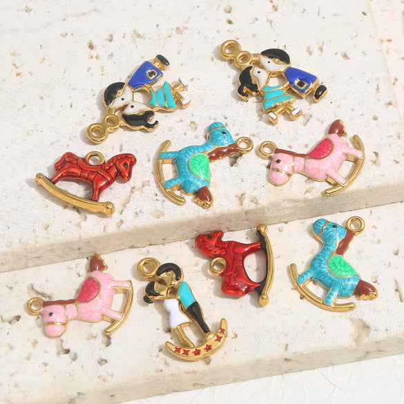 Stainless Steel Oil Dripping Cartoon Pony Pendant Necklace Bracelet Accessories