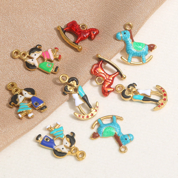 Stainless Steel Oil Dripping Cartoon Pony Pendant Necklace Bracelet Accessories