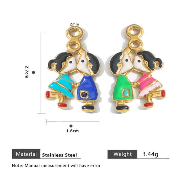Stainless Steel Oil Dripping Cartoon Pony Pendant Necklace Bracelet Accessories