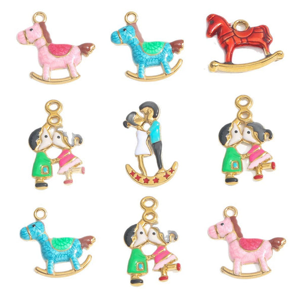 Stainless Steel Oil Dripping Cartoon Pony Pendant Necklace Bracelet Accessories