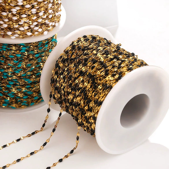 Stainless Steel Oil Dripping Cross Chain Necklace Bracelet With Vacuum Electroplated Gold