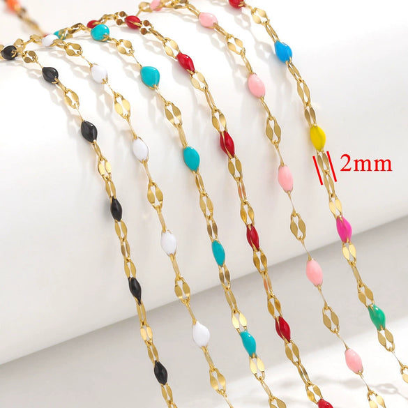 Stainless Steel Oil Dripping Cross Chain Necklace Bracelet With Vacuum Electroplated Gold