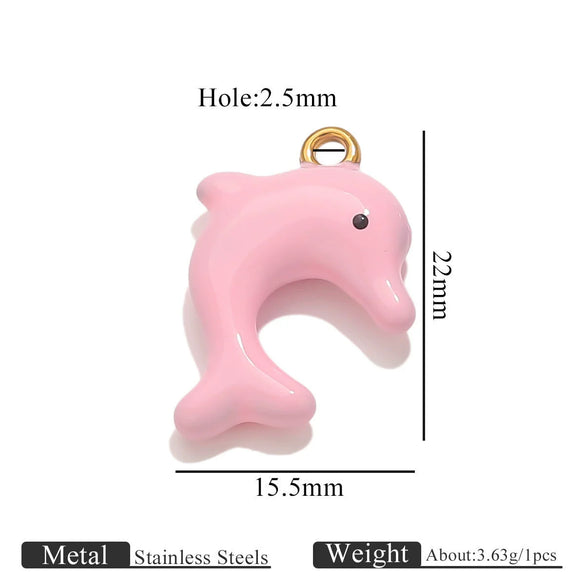 Stainless Steel Oil Dripping Dolphin Flower Shell Pendant Jewelry Accessories