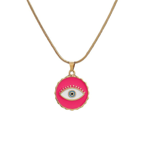 Stainless Steel Oil Dripping Eye Pendant Vintage Necklace Jewelry Accessories Electroplated