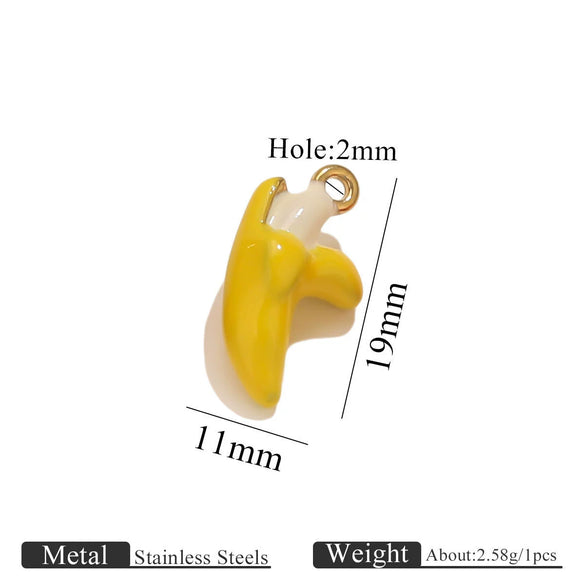 Stainless Steel Oil Dripping Fruit Pendant Jewelry Necklace Bracelet With Strawberry Banana Apple Shapes