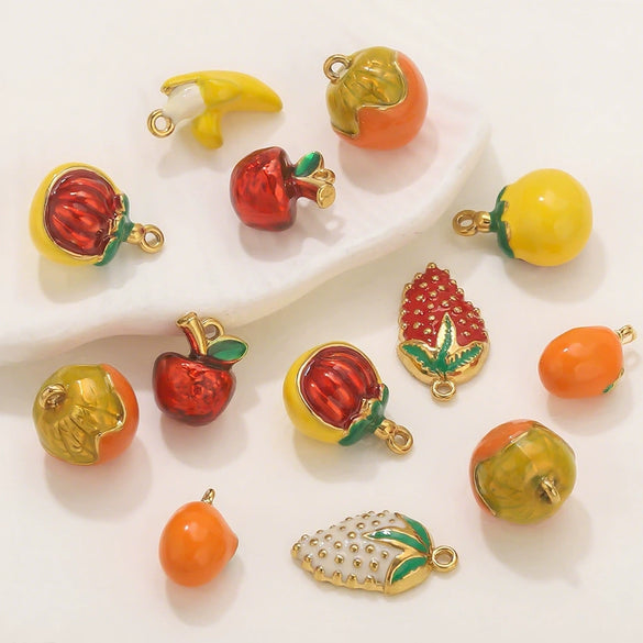 Stainless Steel Oil Dripping Fruit Pendant Jewelry Necklace Bracelet With Strawberry Banana Apple Shapes