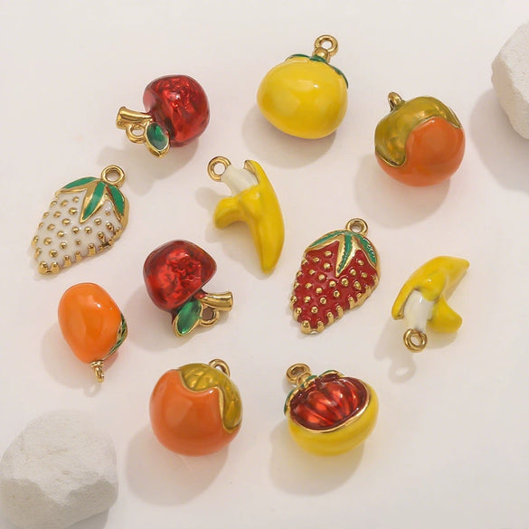 Stainless Steel Oil Dripping Fruit Pendant Jewelry Necklace Bracelet With Strawberry Banana Apple Shapes
