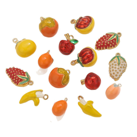 Stainless Steel Oil Dripping Fruit Pendant Jewelry Necklace Bracelet With Strawberry Banana Apple Shapes