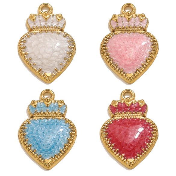 Stainless Steel Oil Dripping Heart Crown Pendant Jewelry Accessories For Necklace And Bracelet