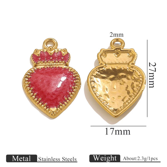 Stainless Steel Oil Dripping Heart Crown Pendant Jewelry Accessories For Necklace And Bracelet