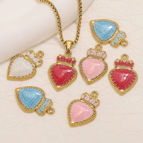 Stainless Steel Oil Dripping Heart Crown Pendant Jewelry Accessories For Necklace And Bracelet