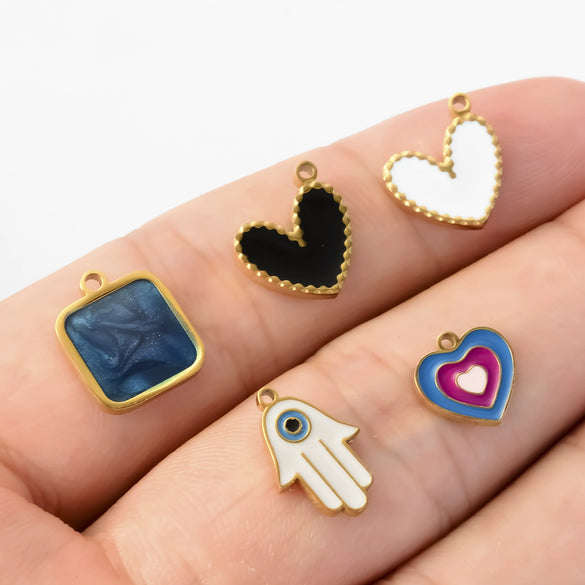 Stainless Steel Oil Dripping Heart Square Pendant Bracelet Earrings Accessories