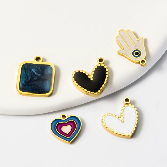 Stainless Steel Oil Dripping Heart Square Pendant Bracelet Earrings Accessories